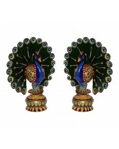 Trust Zone Beautiful Dancing Multi color Wooden Peacock Showpiece (Pack of 2)